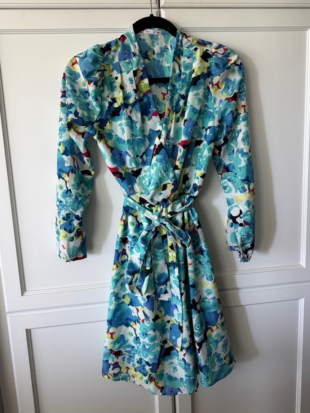 Floral Wrap Dress in Aqua Blue